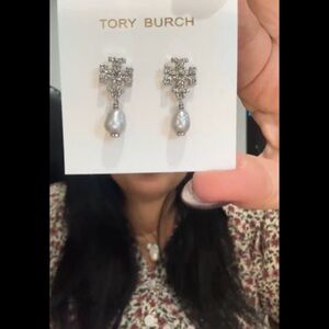 Tory Burch Silver and Pearl Drop Earrings